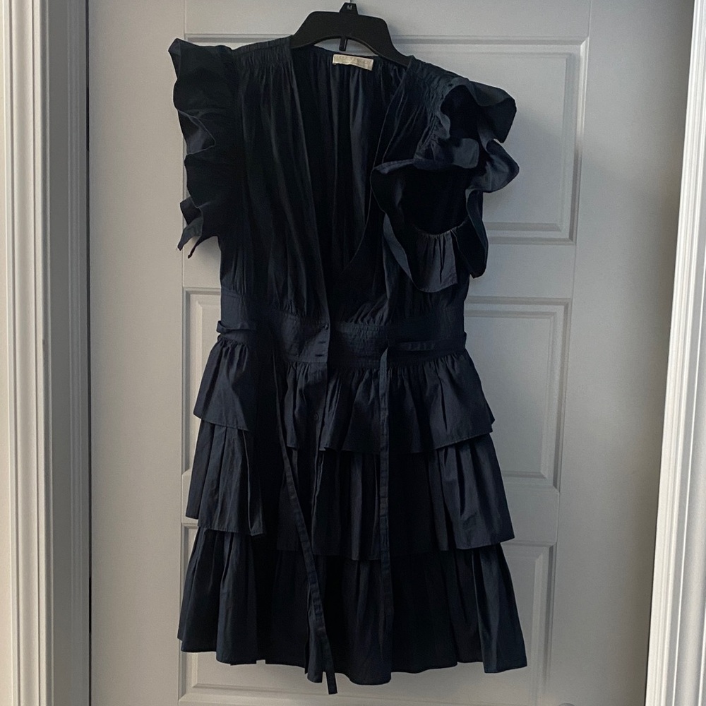 Navy Ruffled Tiered Dress